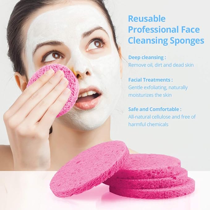 Natural Facial Cleansing Sponges- 20 Count Compressed Facial Sponges Cellulose Reusable Soft Cosmetic Esponjas para Faciales for Professional Makeup Removal, Facials Spa, Exfoliator, Skin Massage