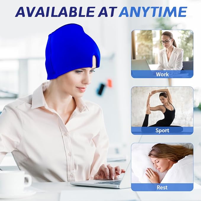 2Pcs Migraine Relief Cap, Soothing Headache Ice Face Mask Products, Hot and Cold Therapy, Migraine Headache Relief Cap for Migraine, Sinus, Puffy Eyes, Tension, Stress and Hangover (Pink+Blue)