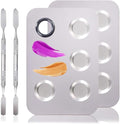 2 Sets Makeup Mixing Palette, Makeup Palette for Foundation, Stainless Steel Makeup Mixing Tray with Spatula for Mixing Eye Shadow Nail Art, Makeup Foundation Mixing Tray