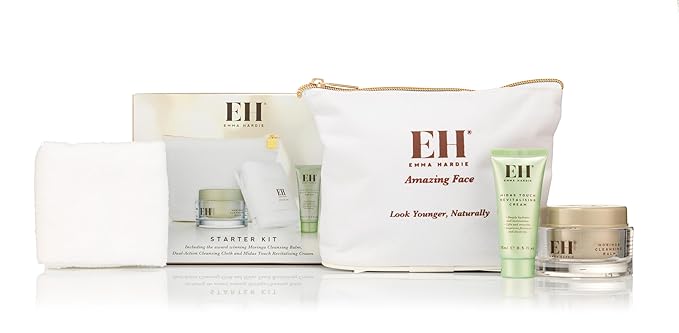 Emma Hardie Starter Kit: Travel Size 50ml Moringa Cleansing Balm, Travel Size 15ml Midas Touch Revitalising Cream & Professional Cleansing Cloth, Packed in a Cosmetic Bag, Natural & Cruelty Free