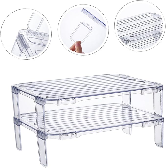 2pcs stacking shelf freezer rack Kitchen Storage Rack foldable cabinet shelf kitchen fridge organizer stackable shelves refrigerator organizer clear as supplies fruit