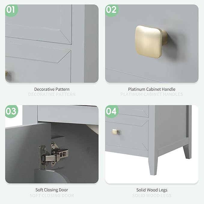 Bellemave 20-inch Bathroom Vanity with Sink, Free Standing Bathroom Vanity Cabinet with Soft Closing Door, Storage Rack, and Drawer, Solid Wood Vanity Set with Ceramic Sink（Grey）