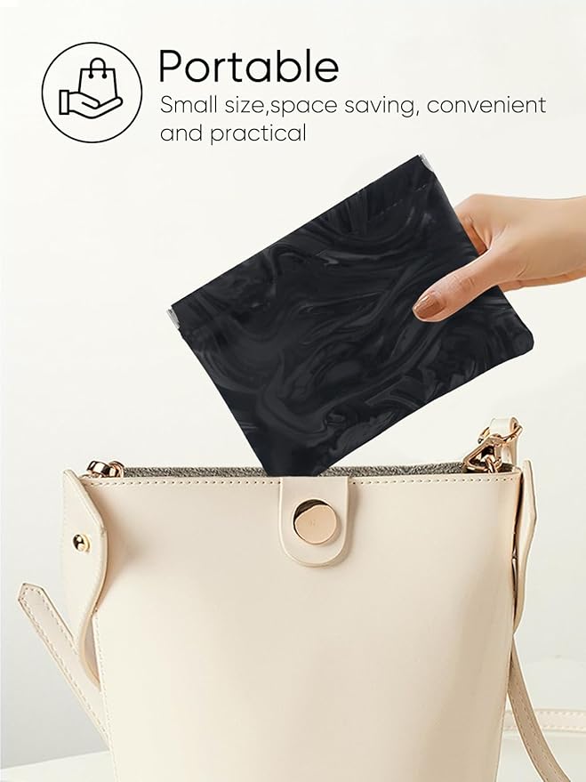 PU Leather Makeup Pouch Set for Women Small Make Up Bag for Purse Waterproof Initial Makeup Cosmetic Bags Pouches for Purse Aesthetic Travel Toiletry Bag,Elegant Wave Black