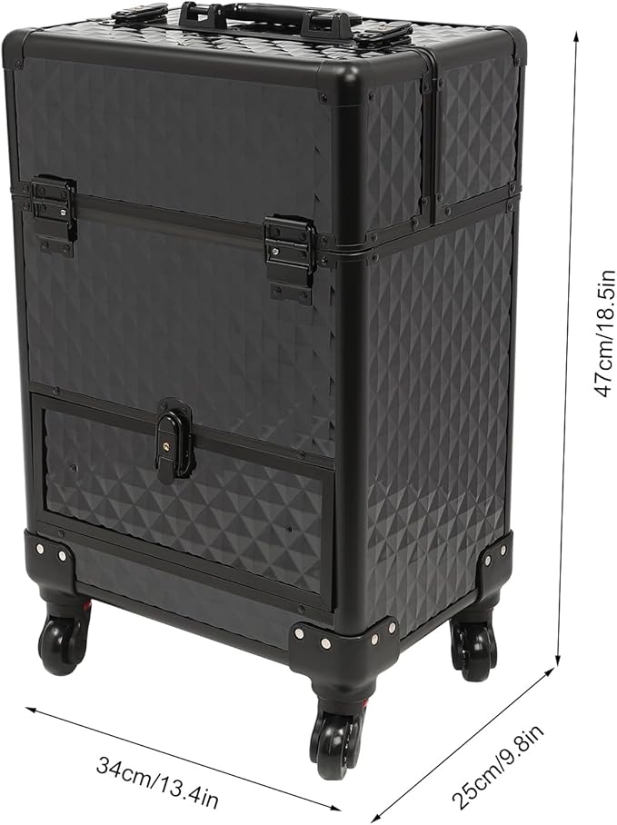 Professional Makeup Trolley Rolling Nail Case Wheeled Manicure Storage Case 13.4 * 9.8 * 18.5inch for Storing Scissors Makeup Jewelry Tools Black
