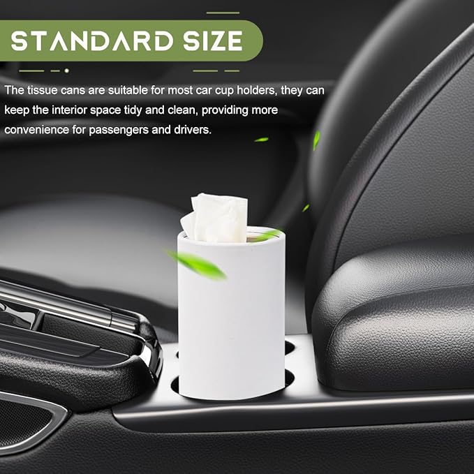 4 PCS Car Tissue Holder, Quick Convenient Refill Cylinder Facial Tissue Holder, Travel Tissues Box Round Container Suitable for Car Cup Holder, Universal Car Accessories (White)