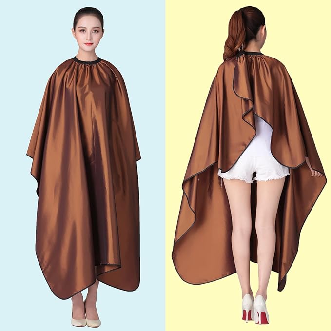Barber Cape, Professional Hair Salon Cape with Adjustable Metal Clip, Shampoo Hair Cutting Cape for Barbers and Stylists - 55 x 63 inches (Brown)