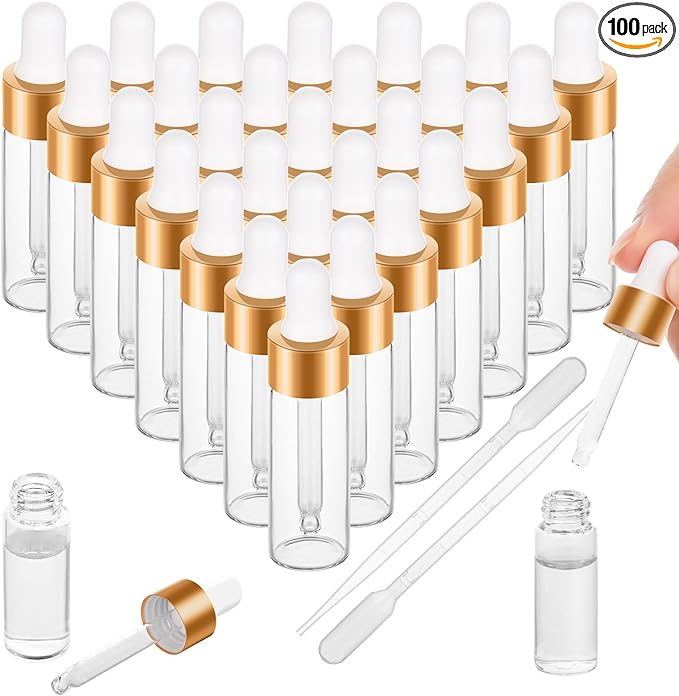 100 Pack Mini Dropper Bottle for Cuticle Oil, 5ml Small Sample Essential Oil Dropper Bottles for Travel, Clear Empty Vails for Cosmetic Perfume