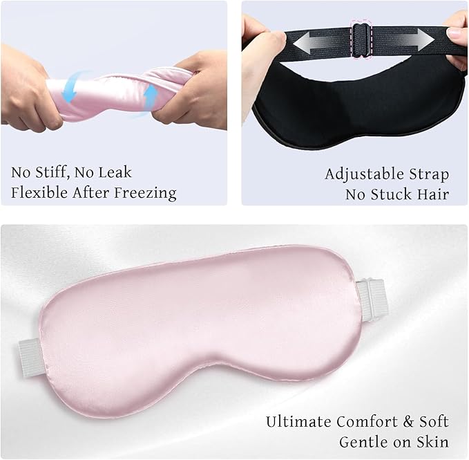 Cooling Eye Mask for Sleeping Migraine Headache Relief Mask Gel Cold Compress Eye Face Ice Pack for Eyestrain Dark Circles and Puffiness Relaxation Gifts for Women Men Silk Reusable-2 Pack