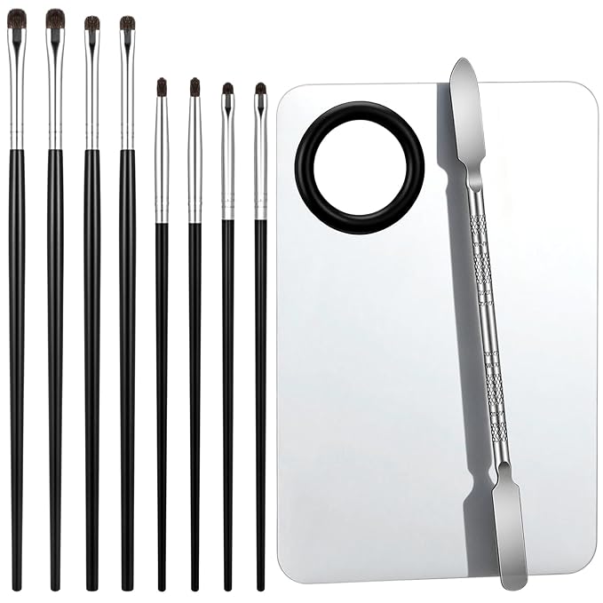 Makeup Mixing Palette and Eye Shadow Brushes Set, Makeup Palette with Spatula for Facial Cosmetic Nail Art Pigment Blending, Eyeshadow Makeup Blending Brushes for Concealer Eyebrows Eyeliner