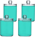 Turquoise Qtip Holder Organizer Dispenser Cotton Swabs Cans Plastic Jars with Lid Set 4 Pack Bathroom Storage Canister for Cotton Ball Floss Cotton Pads