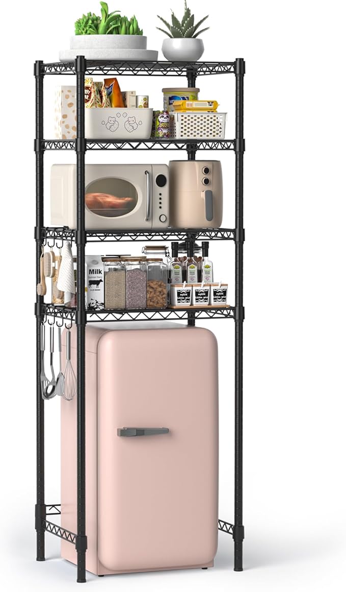 4-Tier Mini Fridge Shelf, Heavy Duty Adjustable Storage Shelf, Ultimate Organizer Rack for Mini Fridge, Microwave & Appliances, Maximizes Space Saver in Dorm, Kitchen, Office & Garage, Black