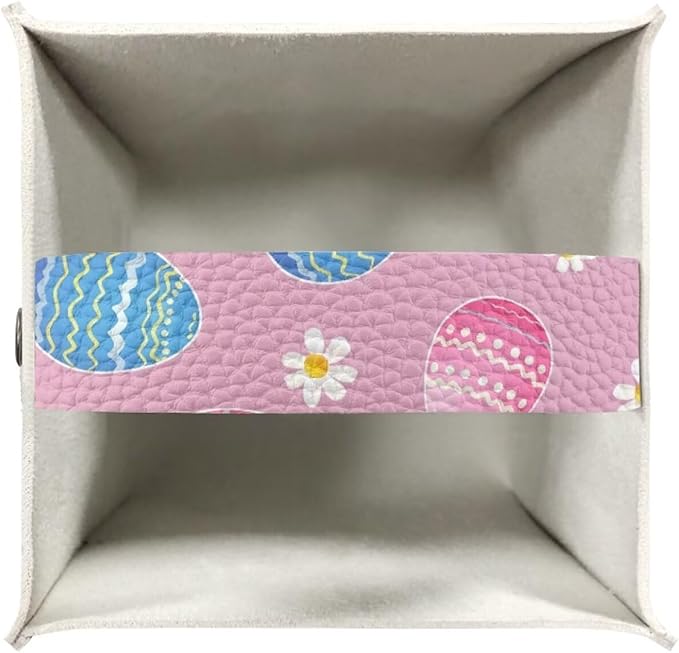 Pink Eggs Flower Tissue Box Case PU Leather Square Modern Asthetic Tissue Box Cover with Metal Button Waterproof Napkin Organizer for Home Office Car Bathroom Decor
