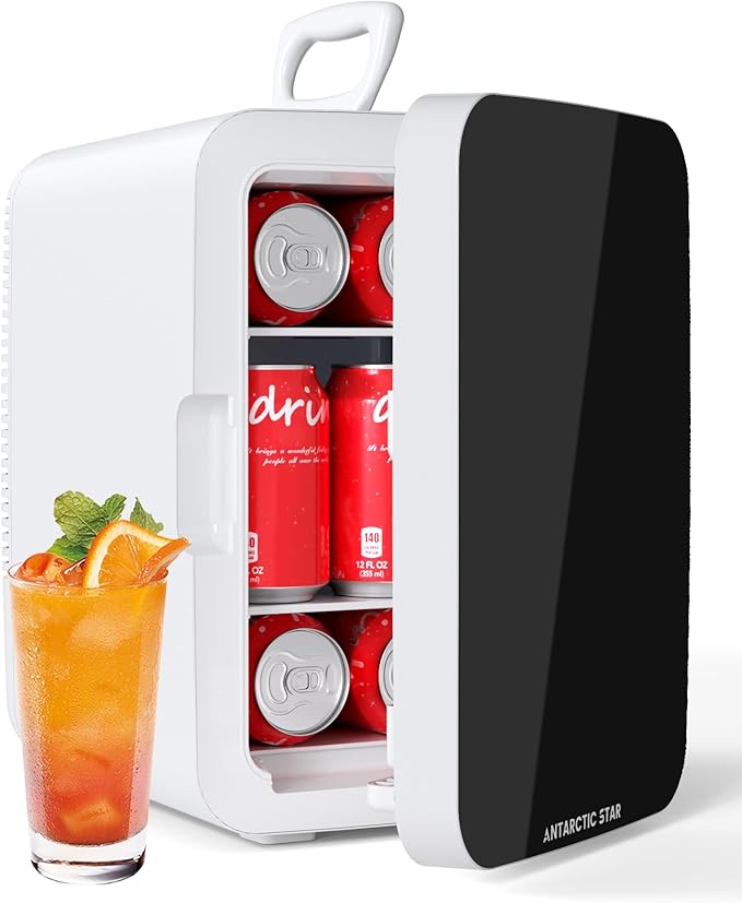 Antarctic Star Compact Mini Fridge, Portable Small Refrigerator with AC/DC Power, 10 Liter/ 2.6 Gal Small Cosmetics Cooler for Beverage, Food, Skincare, Bedroom, Office and Car, White
