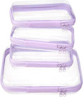 4 pcs Clear Zipper Pouches,Hard Shell Zipper Case, Toiletry Bag for Travel, CLear Diaper Bag, Toiletry Pouch, Travel Organizer, Cosmetic Bag,Toy Storage Bins (M+3S) (Lavender)