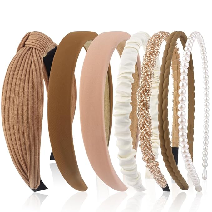 AHONEY 7 Pack Headbands for Women Girls Headbands Trendy Non Slip Hairbands Fashion Hair Accessories Multi-style Headband Pack Diademas Para Mujer (Neutral)