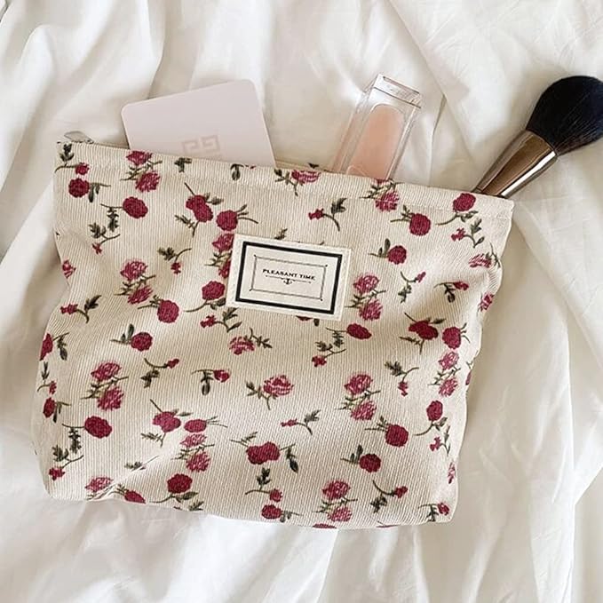 SxoSyo Cosmetic Bags for Women Makeup Bag Large Capacity Purse Travel Toiletry Zipper Storage Pouch Make up Brushes Organizer for Gifts (Beige, Rose)
