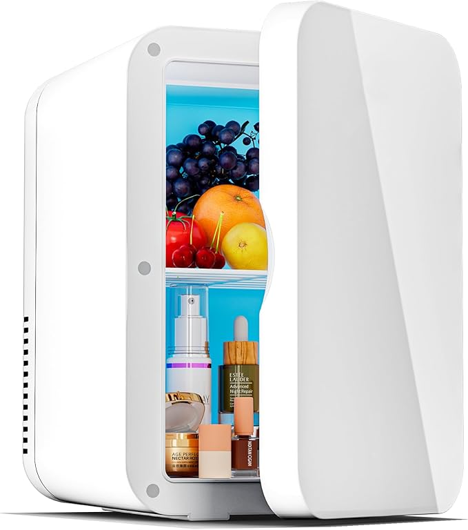 8L Portable Mini Fridge Cool and Warm Dual Function Compact Refrigerator 0-10°C Cooling Up to 65°C Heating Ultra Quiet 28dB AC DC Power for Skincare Drinks Snacks Home Dorm Car Use