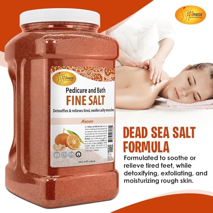 SPA REDI - Detox Foot Soak Pedicure and Bath Fine Salt, Mandarin, 128 Oz - Made with Dead Sea Salts, Argan Oil, Coconut Oil, and Essential Oil - Hydrates, Softens and Moisturizes