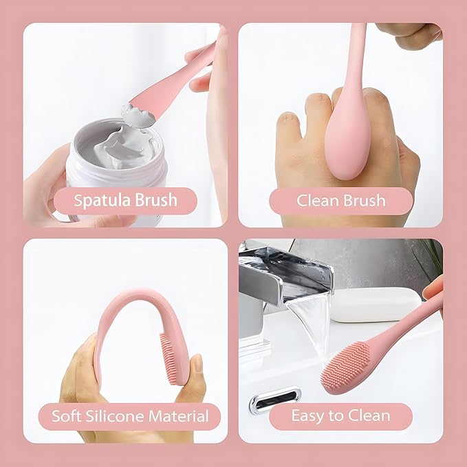Silicone Facial Mask Applicator Face Masks Skincare Brush Facial Scrubber Double-Head Lotion Spatula Scoop for Makeup,Foundation,Cream,Lotion,Moisturizer,Gel,Peel,Mud Masks (Grey+Pink)