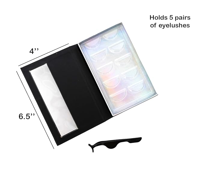 Coiffure Extensions Black 5 Pair Eyelash Storage Case With Eyelash Tweezers