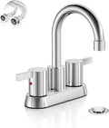 Phiestina 4 Inch Centerset 2 or 3 Holes 2 Handle Chrome Lead-Free Bathroom Faucet, Swivel Spout with Copper Pop Up Drain and 2 Water Supply Lines, BF015-1-C