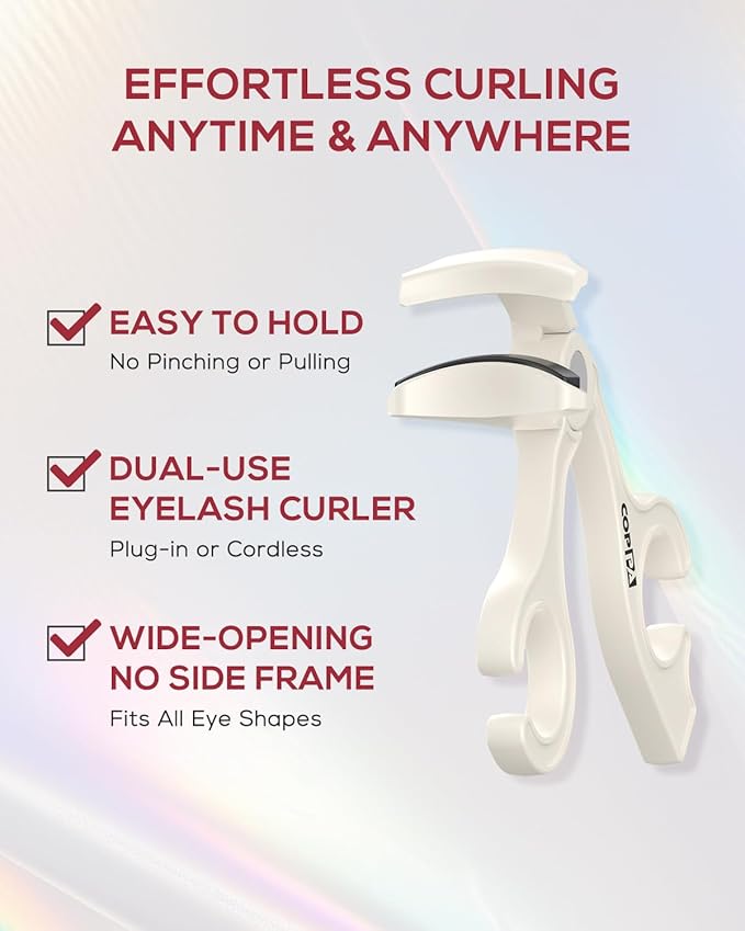 COPPA Heated Eyelash Curler, EC-1 Precision Type Lash Curler Open Style with 65°Heat & Dual-Use Corded Eyelash Curler Easy to Use for All Eye Shapes, No Pinching or Pulling Eyelash Eye Makeup Tool