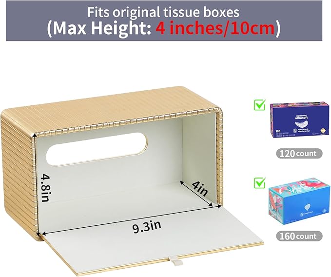 PU Leather Tissue Box Cover, Rectangle Tissue Box Holder with Magnetic Closure, Decorative Tissue Holder for Bathroom Bedroom Office (Rectangle for 120 to 160 Count Tissues)