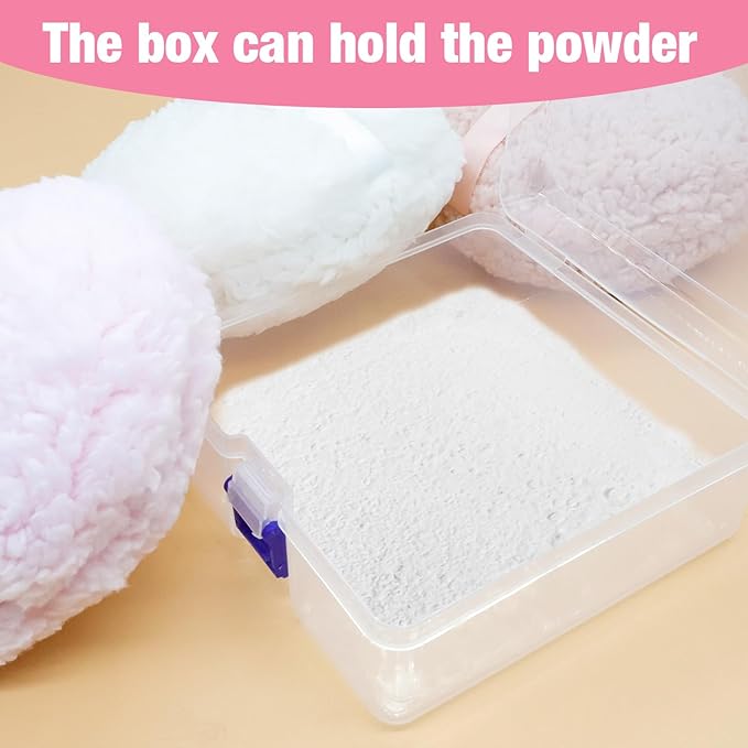 3 Pcs Large Body Powder Puff and Container, 6'' Dusting Body Powder Applicato (White Pink Skin Color)