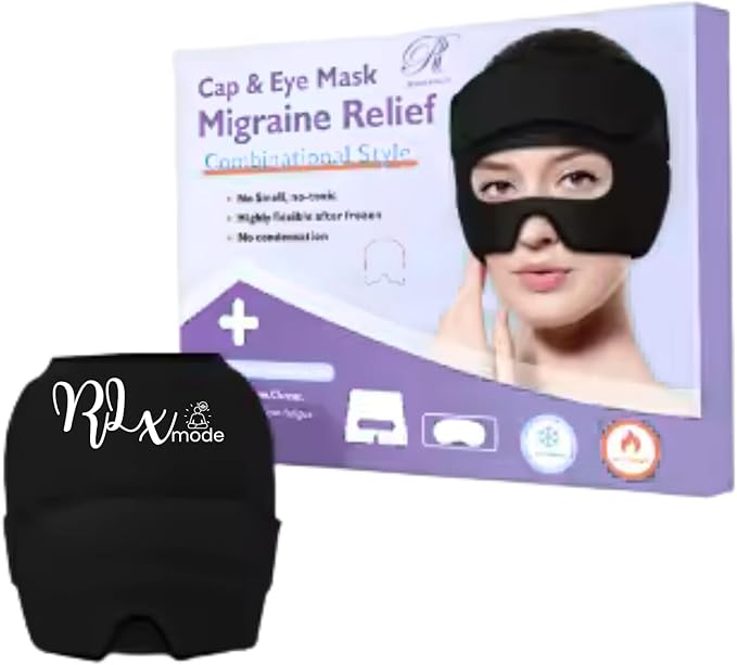Migraine Relief Cap with Detachable Eye Mask – 2-in-1 Hot & Cold Gel Ice Head Wrap for Headaches, Sinus Pressure, Stress & Tension – Reusable Light-Blocking Headache Hat