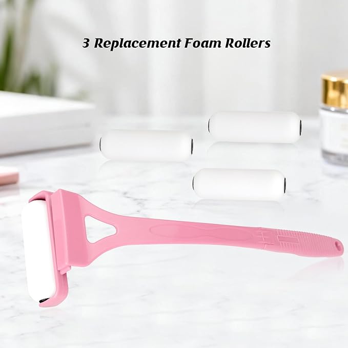 Lotion Applicator for Back, Backs Lotion Applicator for Women and Men with 3 Reusable Washable Foam Rollers, Long Curved Handle Sunscreen Applicator for Back(Pink)