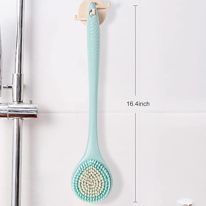 BEDELITE Back Bath Brush Long Handle for Shower of 2 - Soft Shower Brush for Men & Women,Back Brush Scrubber - 16.4" Long Skin Exfoliator for Bath Scrubber Body Brush（Blue & Blue）