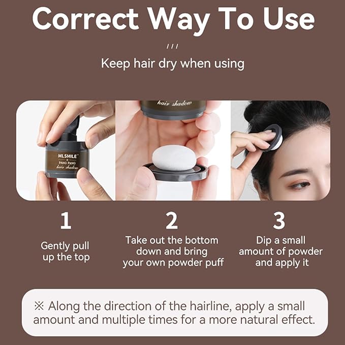 Hairline Powder Hair Root Touch Up - 3 Brush Heads, Instant Cover up Gray Hair, Portable Hair Color Concealer, Women Men's Grey Hair Coverage, Multi-purpose for Eye Shadow & Contouring - Coffee