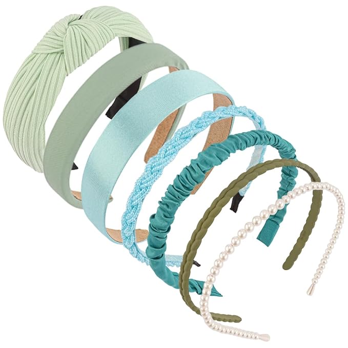 AHONEY 7 Pack Turquoise Headbands for Girls Women Headbands Trendy Non Slip Hairbands Cute Hair Accessories Multi-style Headband Pack Diademas Para Mujer