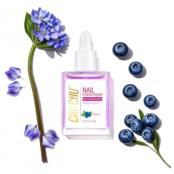 CHUCHU Nail Growth and Strengthener Oil for Cuticle - Blueberry Scent Cuticle Oil Repair Moisturizing Treatment - Natural Jojoba Vitamin B & E Nail Oil for Dry Cracked Nails