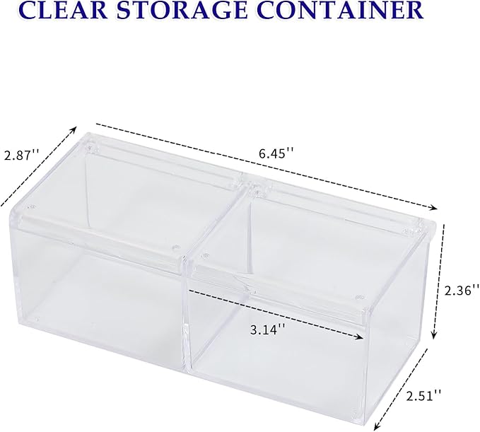 3 Pack Bathroom Canister with Divider, Plastic Vanity Drawer Storage Jars with Lid for Cotton Balls, Makeup Pads, Hair Ties, Clear Desk Drawer Container for Home Office Supplies