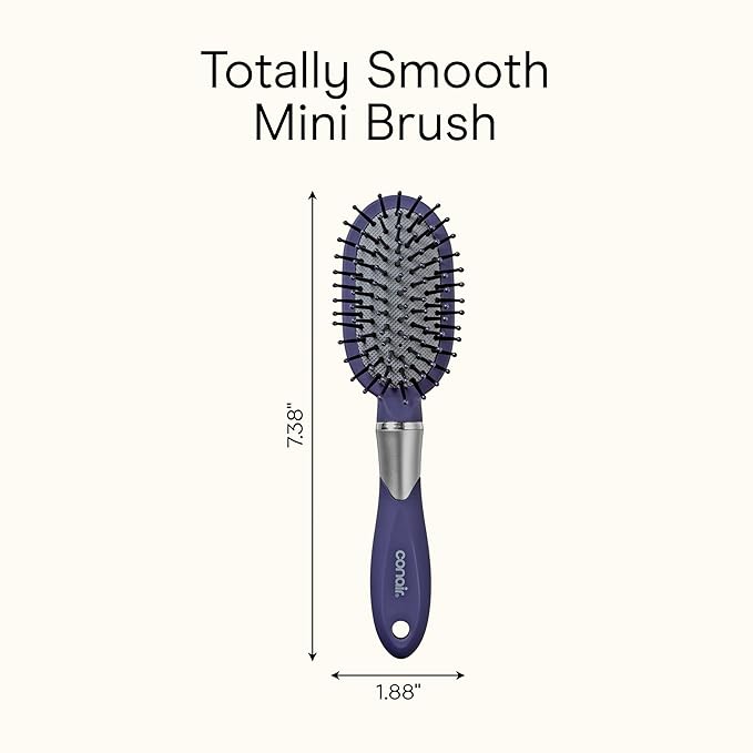 Conair Totally Smooth Mini Hair Brush, Soft-Touch Handle, Ball-Tipped Bristles for Detangling Wet or Dry Hair, Color May Vary