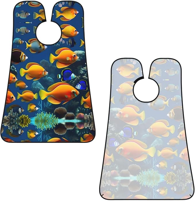 The Underwater World Tropical Fish Print Beard Bib Apron For Men, Beard Hair Catcher For Men Shaving Trimming,Beard Cape Cloth