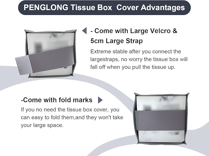 Tissue Box Cover 5X5X5'' PU Leather Tissue Holder Square Tissue Cube Box Organizer for Bathroom Vanity Countertop, Car, Night Stands, Office, Home, Kitchen (2Pack, Light Bray Purple)