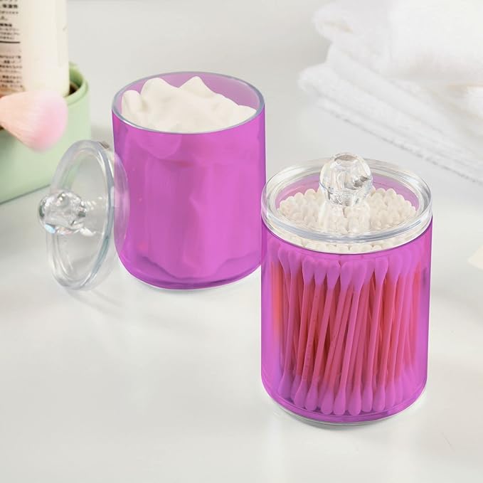 Orchid Qtip Holder Organizer Dispenser Cotton Swabs Cans Plastic Jars with Lid Set 4 Pack Bathroom Storage Canister for Cotton Ball Floss Cotton Pads