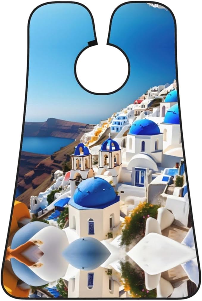 Santorini Greek Island Sea View Print Beard Bib Apron For Men, Beard Hair Catcher For Men Shaving Trimming,Beard Cape Cloth
