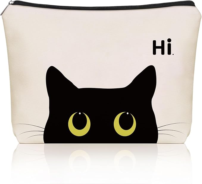 Black Cat Makeup Bag For Cat Mom Gift: Cute Kitty Cosmetic & Toiletry Pouch For Girls & Womens, Sisters, Friends.Ideal Black Cat Lover Gifts for Travel, Birthday, Christmas.