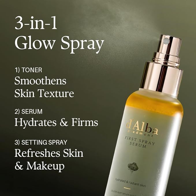 d'alba Piedmont [2 Bottles] Italian White Truffle First Spray Serum, Vegan Skin Care, Hydrating Face Moisturizer, Glow Serum for Radiant Skin, Non Comedogenic, All In One Mist (total 6.76 fl oz.)