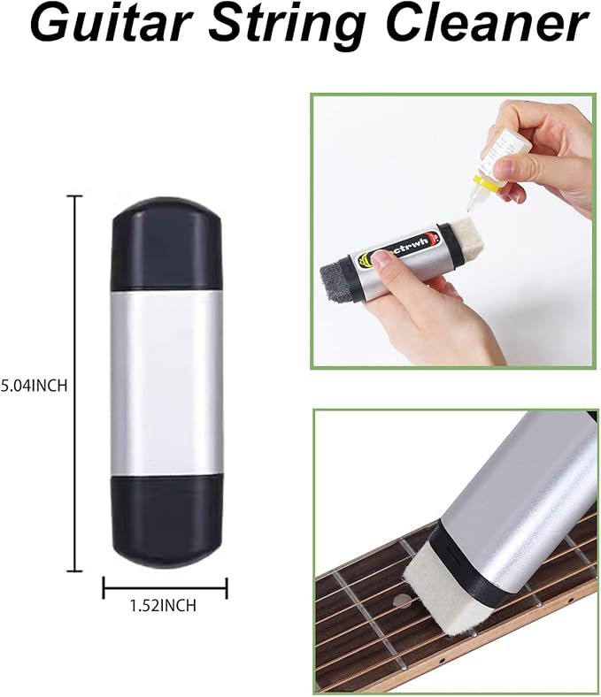 Guitar Cleaning Kit, Fretboard Lemon Oil, Polish and Oil Care, Guitar String Cleaner Tool Brush String, Fret Care, Cleaning Brush & Cleaning Cloth, Extends Fretboard and String Life