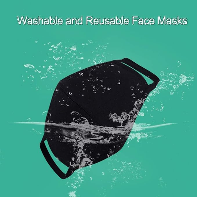 8 Pack Organic Cotton Face Cover Washable and Reusable - Black Travel Face Mask, Mouth Protection Cloth Masks with Nose Bridge Wire - Soft Fabric for Women Men Outdoor