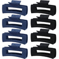 8 Pcs Large Hair Claw Clips 4.1 Inch Non-slip Big Square Matte Hair Claws for Women, Strong Hold Banana Clip for Thick Thin Hair (Black/Blue)
