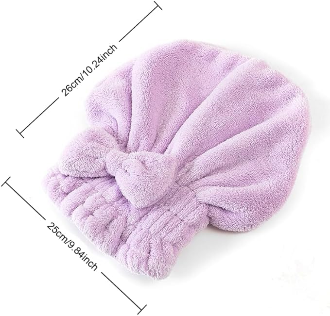 Microfiber Hair Towel for Travel, Quick Drying Hair Turban with Bow, Super Absorbent Anti Frizz Hair Wrap for After Shower, Lightweight Hair Cap for Women Curly Thick Hair (One Pink + One Green)