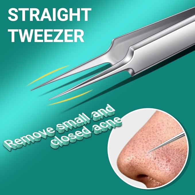TsMADDTs Pimple Popper Tool Kit, 6 pcs Blackhead Remover Tools for Face and Nose, Ingrown Hair Removal Kit with Pimple Extractor, Pore Extractor, Tweezer, Razor