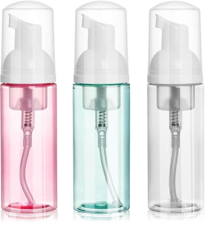 2oz Travel Foam Pump Bottle, 3PCS Travel Size Foam Pump Bottle Empty Foaming Dispenser for Hand Soap, Shampoo, Lash Cleanser (60ml)