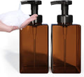 Amber Foaming Soap Dispenser, Refillable Foam Hand Soap Dispenser, Set of 2 Empty Foamer Pump Bottle, Brown Foaming Dispenser Bottles with Black Pump