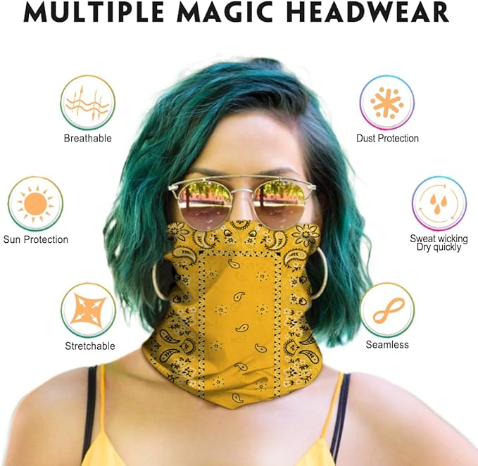 Venswell Neck Gaiter Face Mask Men Women,Seamless Bandana Rave Face Cover Scarf Mask,Balaclava,Headband, Head Wrap,Headwear